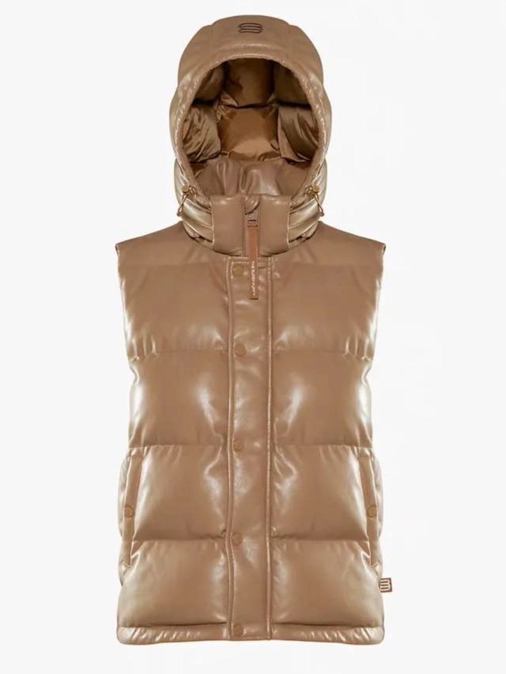 Aritzia Taupe Leather-Look Puffer Vest with Hood - Picture 3 of 3
